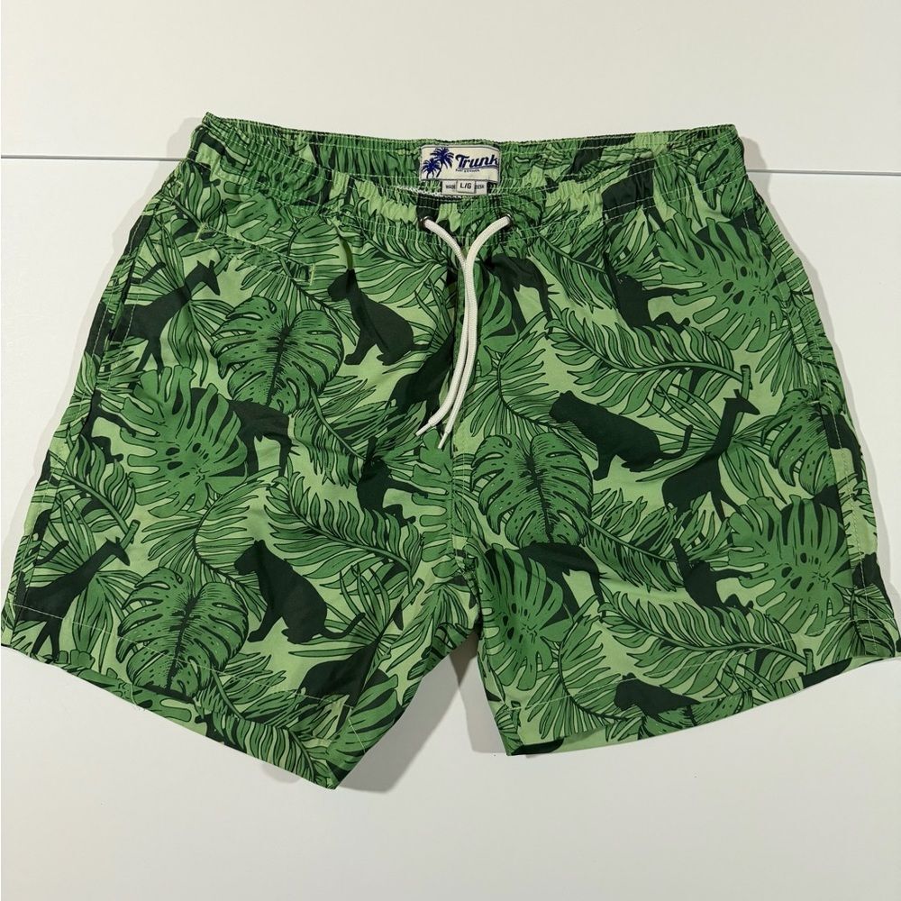 Unk Green Leaf-Print Athletic Swim Shorts